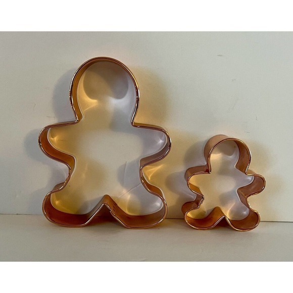 Vintage 6"/3” Gingerbread Boy Man Copper Plated Cookie Cutter Baking - Picture 2 of 6